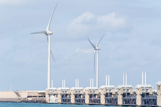 Wind turbine in the sea off the Dutch North Sea coast.