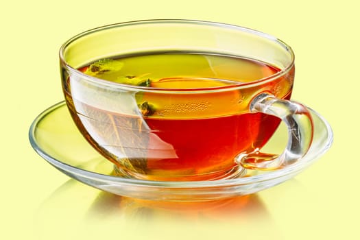 Cup of tea with lemon and mint leaves