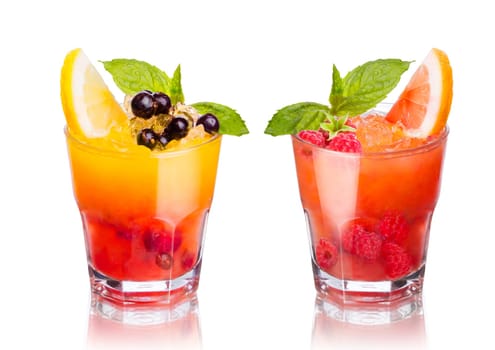 Two summer alcoholic cocktails isolated on white