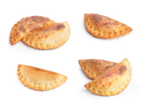 Set of isolated empanadas. Savory patty. Large depth of field