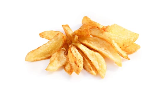 French fries (potato chips) isolated on white. Large depth of field