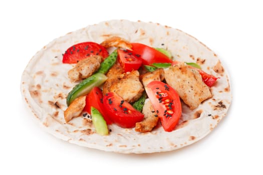 Gyros pita, a kind of shawarma with chicken and vegetables