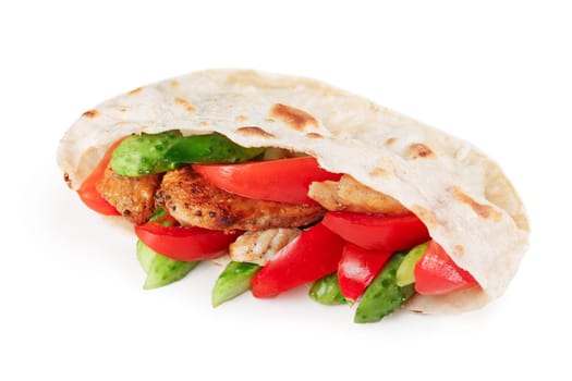 Gyros pita, a kind of shawarma with chicken and vegetables