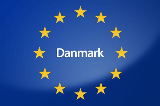 Illustration of European Union flag - labeled with Denmark in danish language