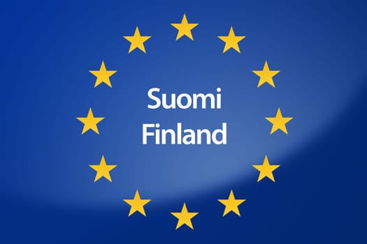 Illustration of European Union flag - labeled with Finland in finish language