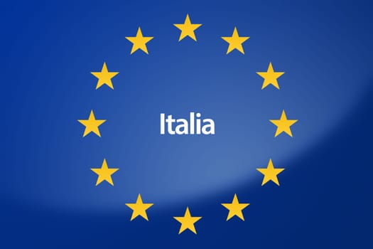 Illustration of European Union flag - labeled with Italy in italian language