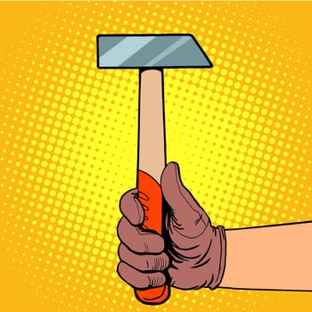 Hand with hammer pop art retro style