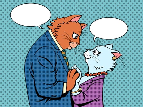 Couple in love cats characters pop art retro style