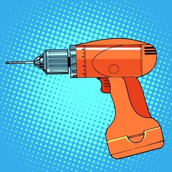 work tool drill screwdriver pop art retro style