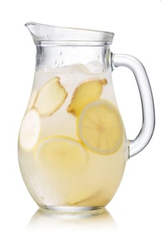 Pitcher of Shikanjvi homemade lemonade with lemon and ginger, spiced with cumin and saffron. Indian beverage known as nimbu pani or shikanji. Bjohpuri cuisine