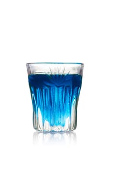 Blue kamikaze alcoholic cocktail in shot glass (shooter)