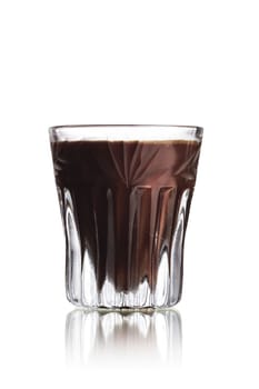 Black Russian alcoholic cocktail in faceted shot glass (shooter)
