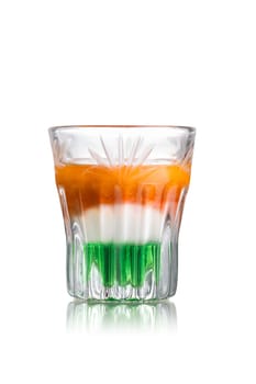 Irish flag alcoholic cocktail in shot glass (shooter)