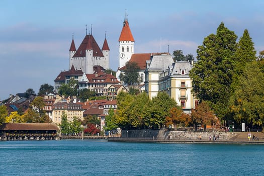 Tourist town Thun with castle and town church