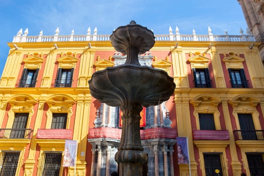 Fountain at Episcopal palace of Malaga square, Spain