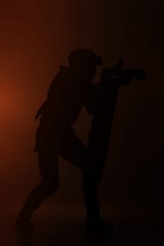 Spec ops police officer SWAT with ballistic shield studio shot
