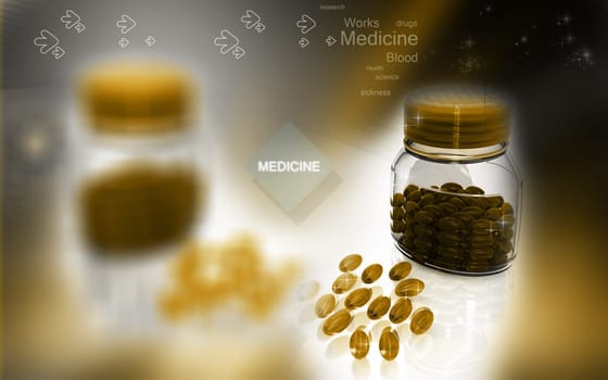 Digital illustration of capsule bottle in colour background