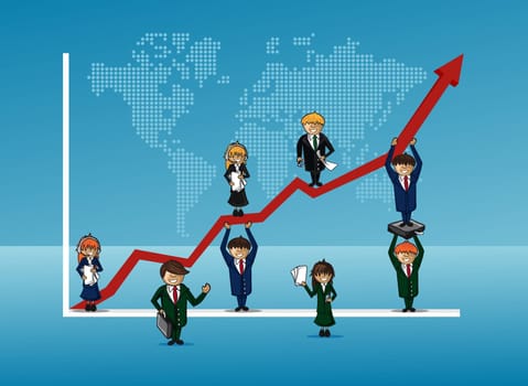 Finance bussines team people with graph arrow pointing up. Progress or growth concept..EPS10 vector file organized in layers for easy editing.
