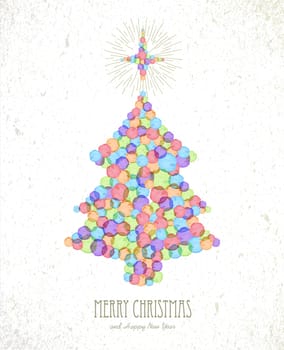 Merry Christmas watercolor stains xmas tree shape greeting card background. EPS10 vector file organized in layers for easy editing.