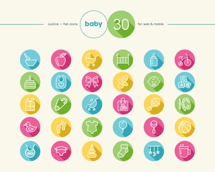 Baby shower colorful flat icons set for web and mobile app. EPS10 vector file organized in layers for easy editing.