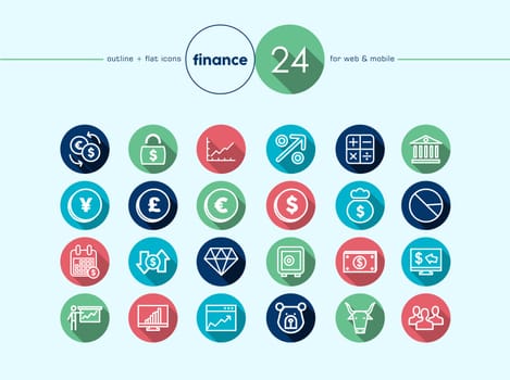 Finance colorful flat icons set for web and mobile app. Financial business items. EPS10 vector file organized in layers for easy editing.