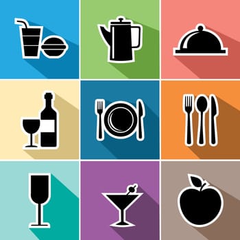 Food and restaurant set of flat icons design. Website, menu and app elements. EPS10 vector file organized in layers for easy editing.