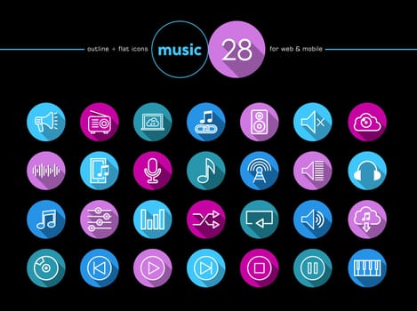 Music colorful flat icons set for web and mobile app. EPS10 vector file organized in layers for easy editing.