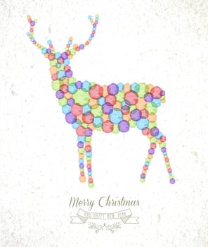 Merry Christmas watercolor stains reindeer shape greeting card background. EPS10 vector file organized in layers for easy editing.