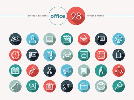 Office and business colorful flat icons set for web and mobile app. EPS10 vector file organized in layers for easy editing.