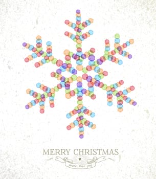 Merry Christmas watercolor stains snowflake shape greeting card background. EPS10 vector file organized in layers for easy editing.