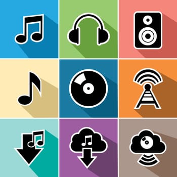Music and sound set of flat icons design. Can be used for website and mobile app. EPS10 vector file organized in layers for easy editing.