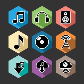 Music and sound set of flat icons design. Can be used for website and mobile app. EPS10 vector file organized in layers for easy editing.