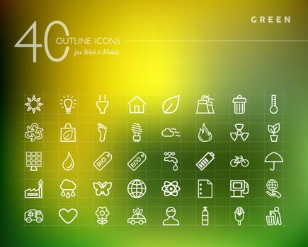 Green, ecology and environment outline icons set for web and mobile app. EPS10 vector file organized in layers for easy editing.