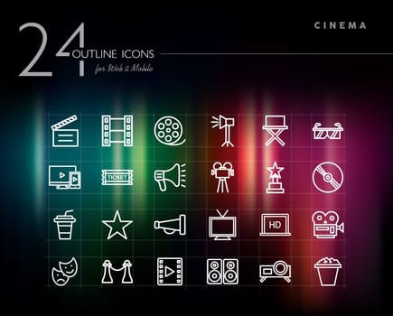 Cinema and movie outline icons set for web and mobile app. EPS10 vector file organized in layers for easy editing.