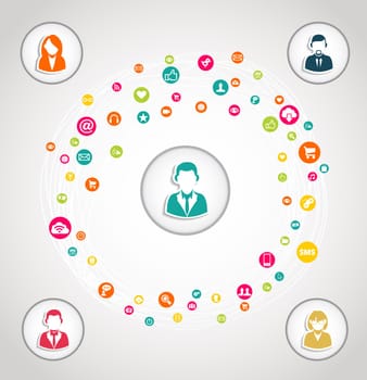 Social media teamwork diagram concept illustration. EPS10 vector file with transparency layers.