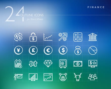 Finance outline icons set for web and mobile app. Financial business items. EPS10 vector file organized in layers for easy editing.