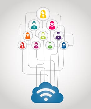 Colorful business network people concept with could computing diagram. EPS10 vector file with transparency layers..
