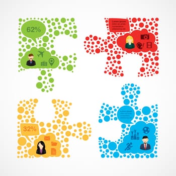 Colorful Social media team work user people on puzzle shape concept. EPS10 vector file organized in layers for easy editing.