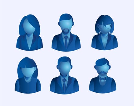 Social network business users avatar icons set in blue style illustration. EPS10 vector file with transparency layers.