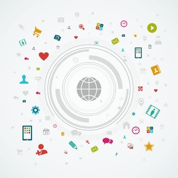 Social media network world concept. App icon splash circle illustration. EPS10 vector file organized in layers for easy editing.