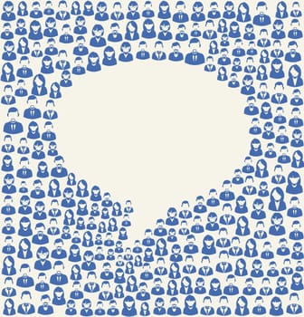 Social media user icons texture in talk bubble shape composition background. EPS10 vector file with transparency layers.