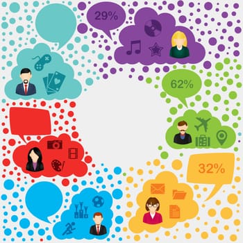 Colorful Social media network forum infographic. Team work concept illustration. EPS10 vector file organized in layers for easy editing.