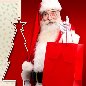 Christmas saint giving away gifts and welcoming the eve