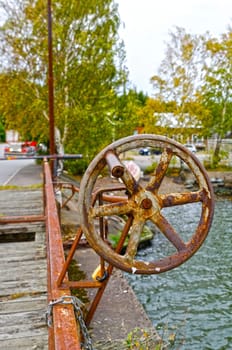 old and rusty steering wheel of metall