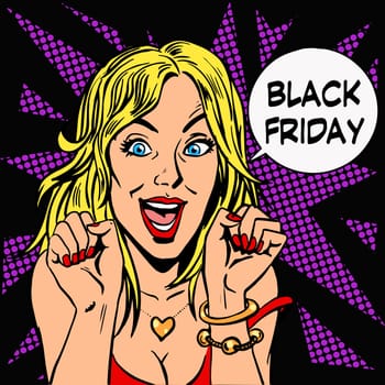 Black Friday shopper pleasure women pop art retro style