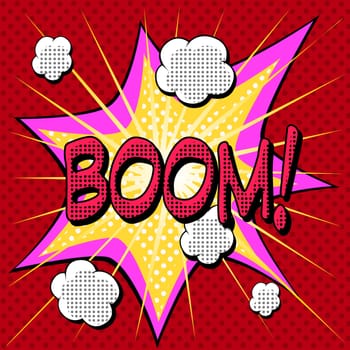 Boom comic book style explosion. Vector design element