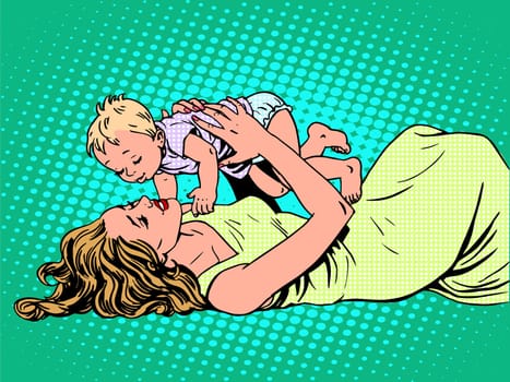 Mother child childhood motherhood happy pop art retro style