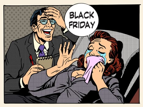 Black Friday the conversation women and men. Business concept emotions and sales