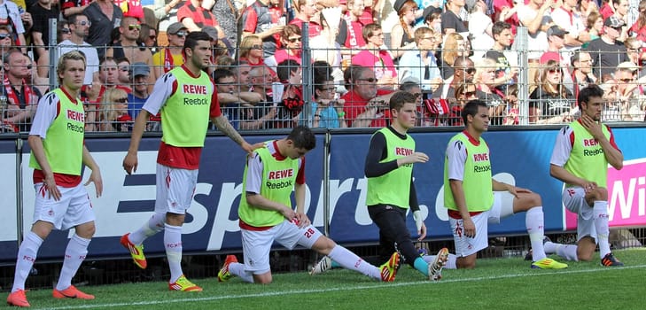 Cologne substitutes at WarmUp in the match at SC Freiburg on 28 April 2012