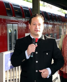 Alexander Bonde,Minister for Rural Affairs and Consumer Protection of the State of Baden-Württemberg,at Freiburg Central Station on 5 June 2012. The Höllentalbahn is celebrating its 125th anniversary these days.